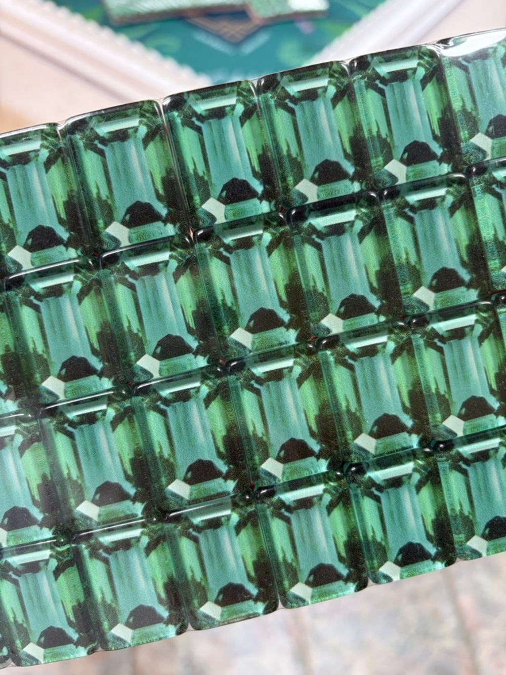 Emerald Green Mahjong Tiles and Bag